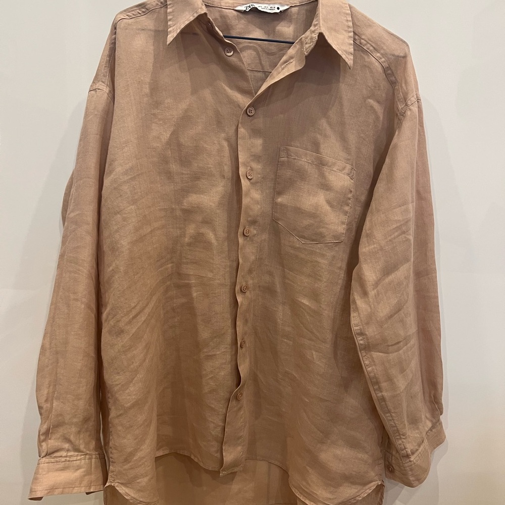 Zara Brown Blouse with Relaxed Fit and Long Sleeves